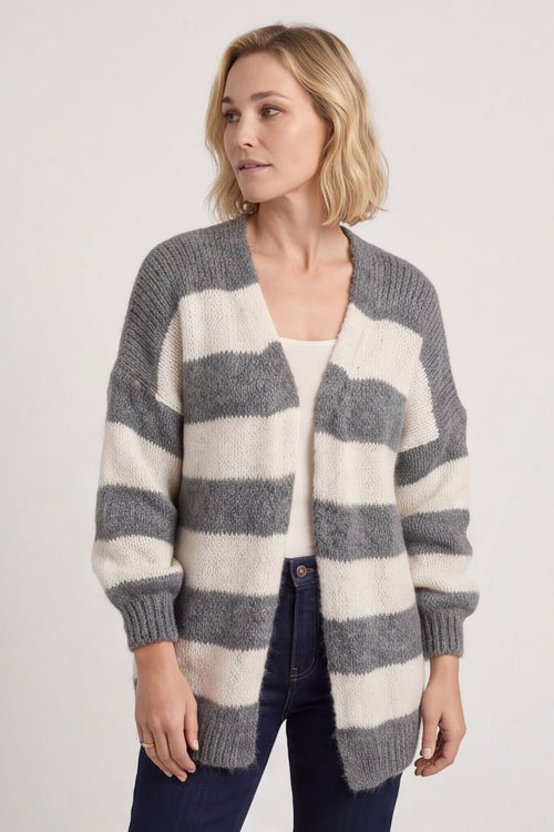 Kennedy Stripe Knitted Cardigan Mid Grey – image 3 of 6