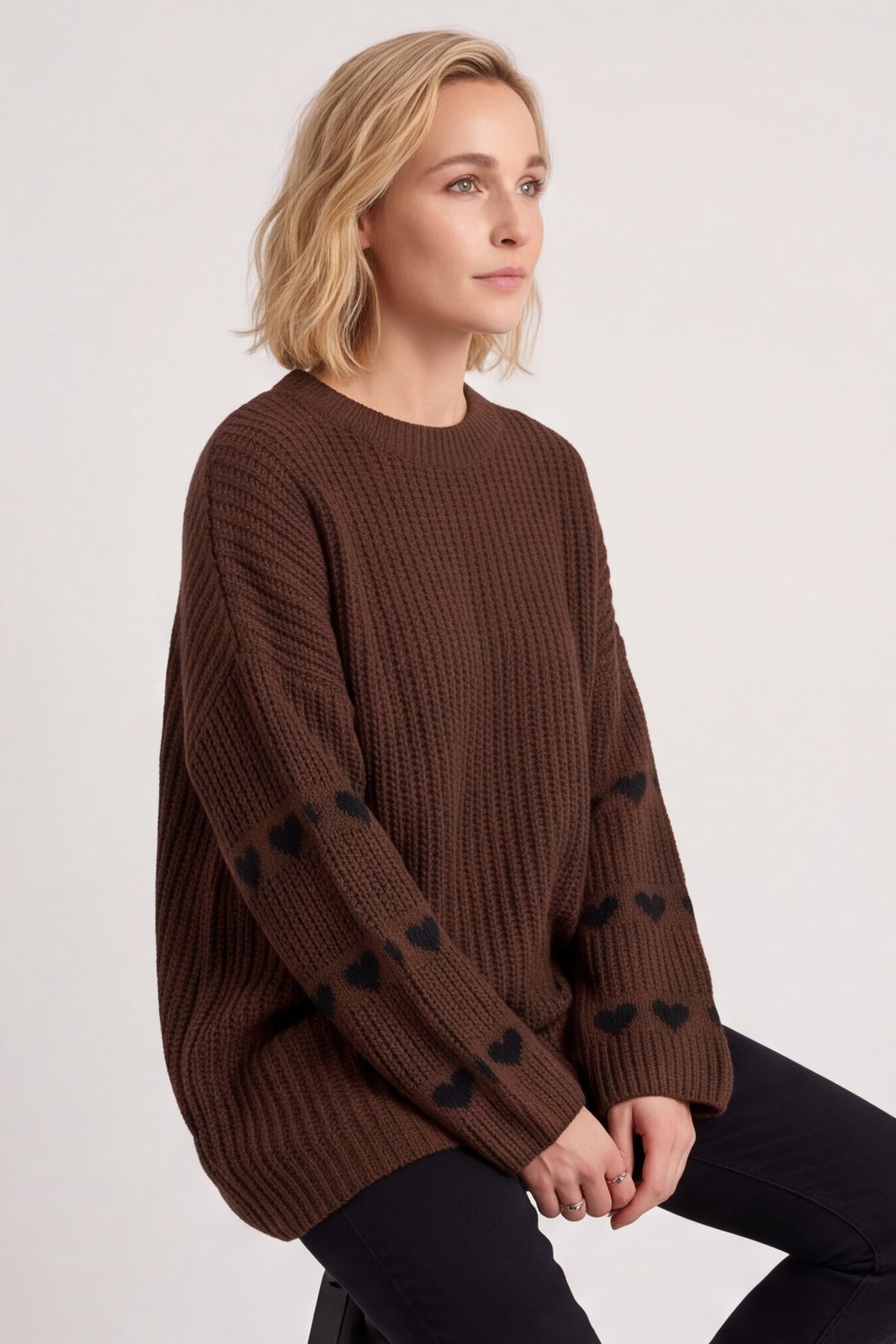 Irma Heart Sleeve Knitted Jumper Cocoa – image 2 of 5