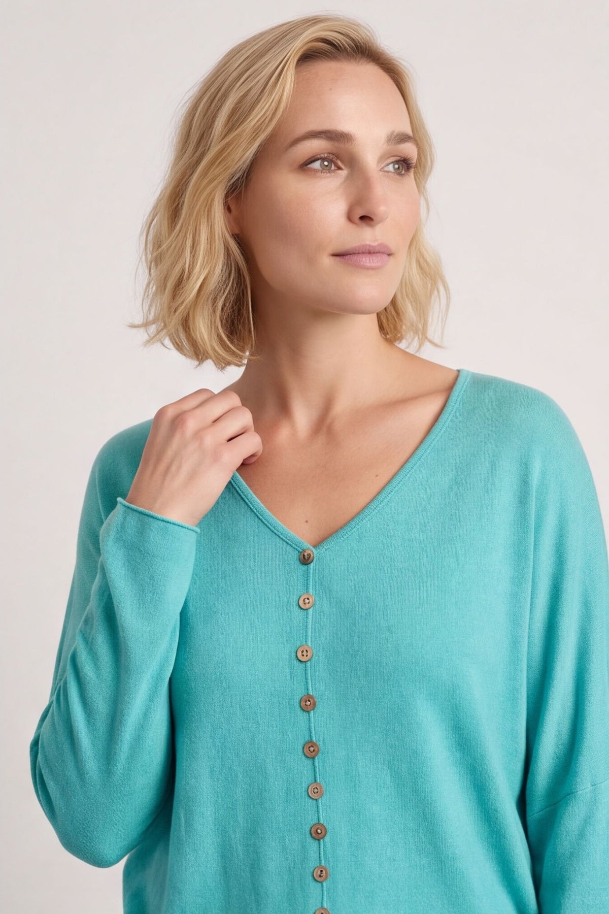Blythe Button Detail Top Aqua – image 2 of 3