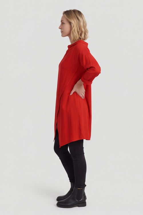 Nelle Cowl Cotton Top Red – image 3 of 5