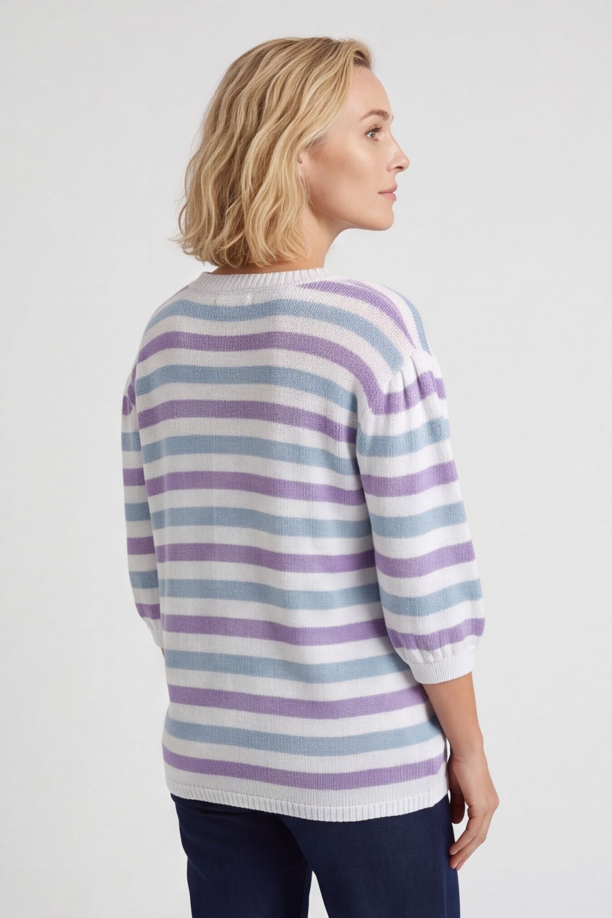 Gladys Stripe Knit Cotton Top Purple – image 3 of 6