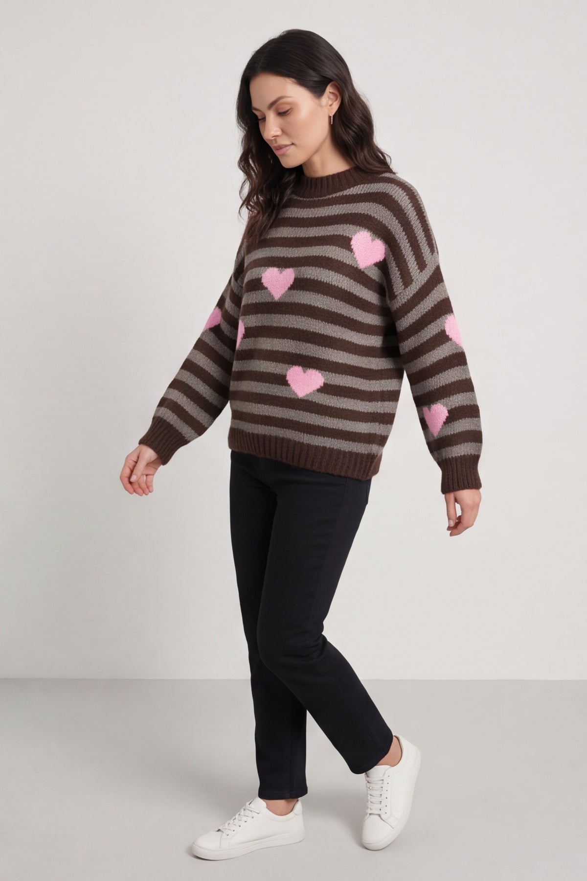 Carina Heart Stripe Knitted Jumper Cocoa – image 3 of 6
