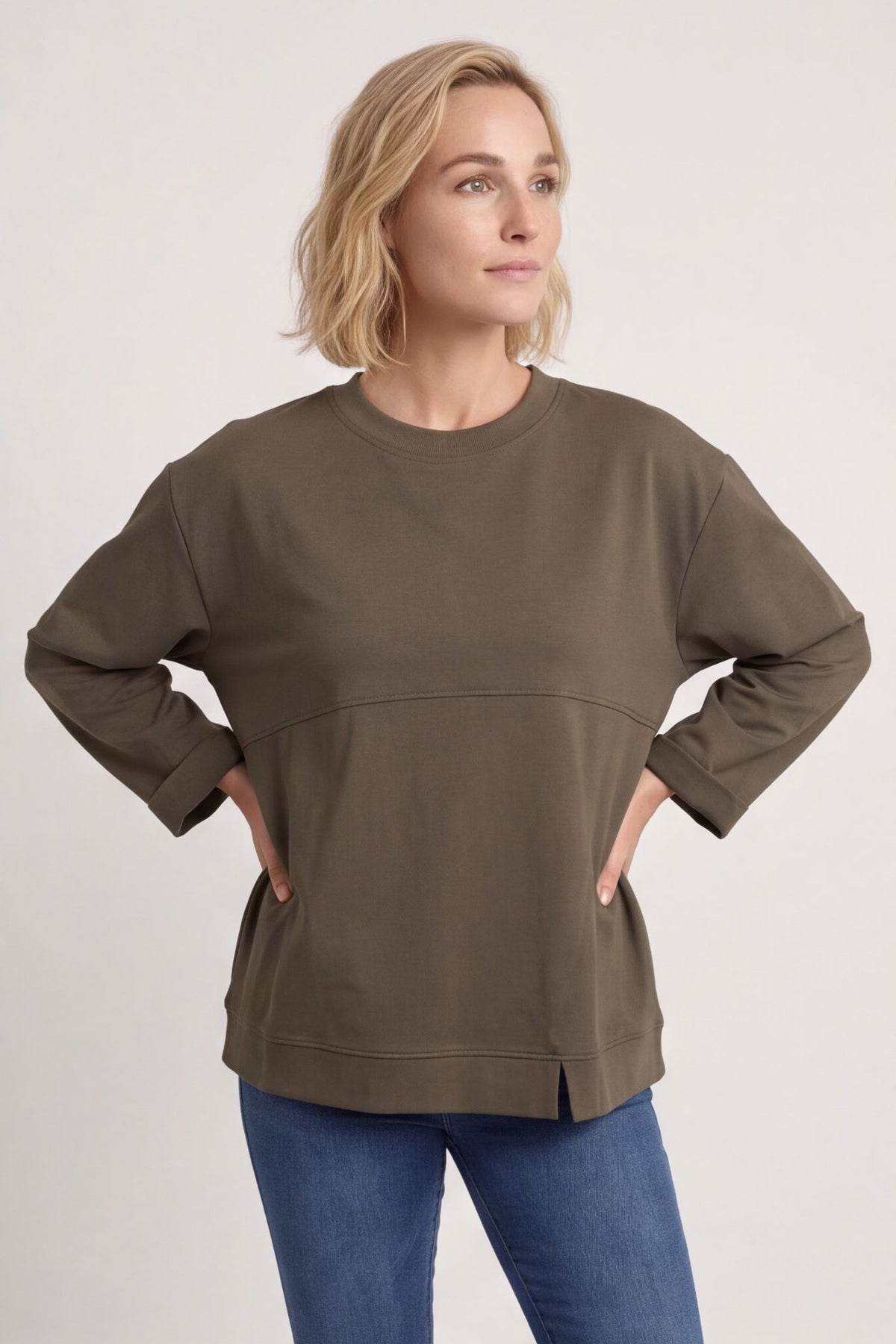 Maleah Seam Detail Top Khaki – image 2 of 3