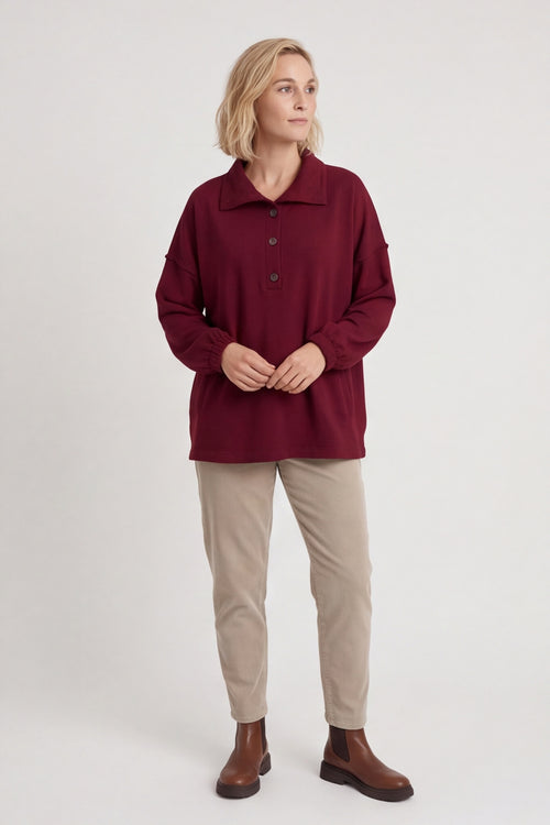 Sybil Button Cotton Sweatshirt Wine – image 3 of 5