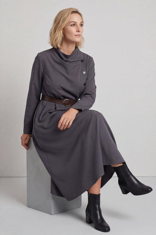 Eudora Belted Dress Mid Grey – image 3 of 6