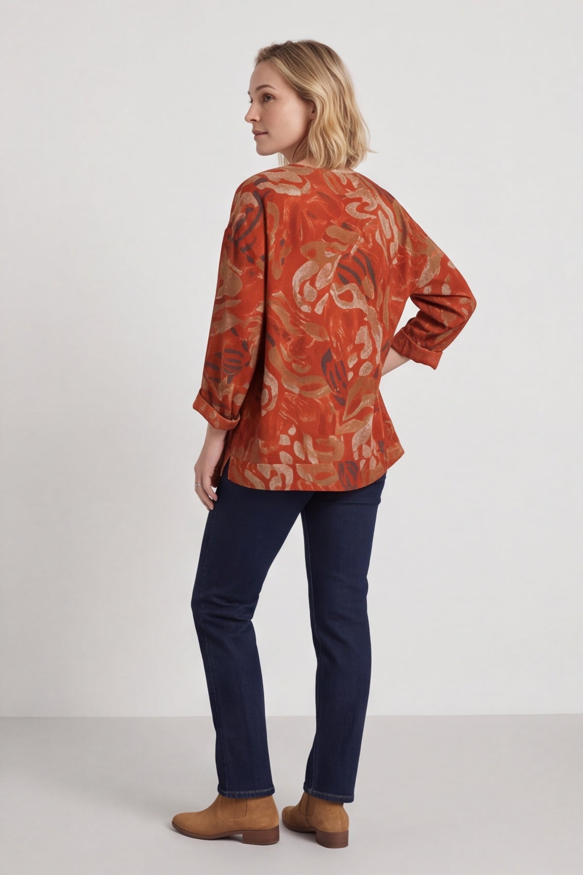 Doreen Print Needlecord Top Burnt Orange – image 2 of 4