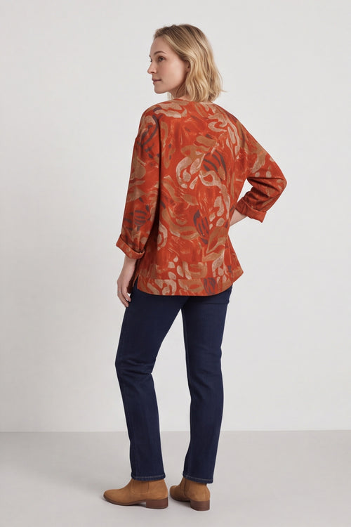 Doreen Print Needlecord Top Burnt Orange – image 2 of 4