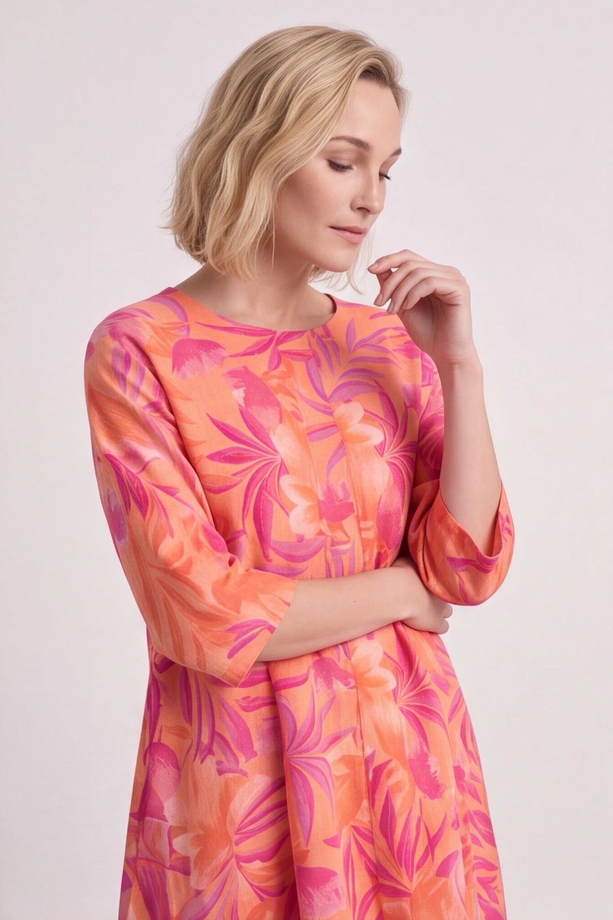 Eleni Botanical Print Linen Dress Light Orange – image 3 of 6