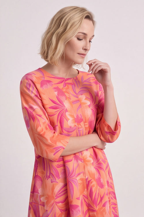 Eleni Botanical Print Linen Dress Light Orange – image 3 of 6