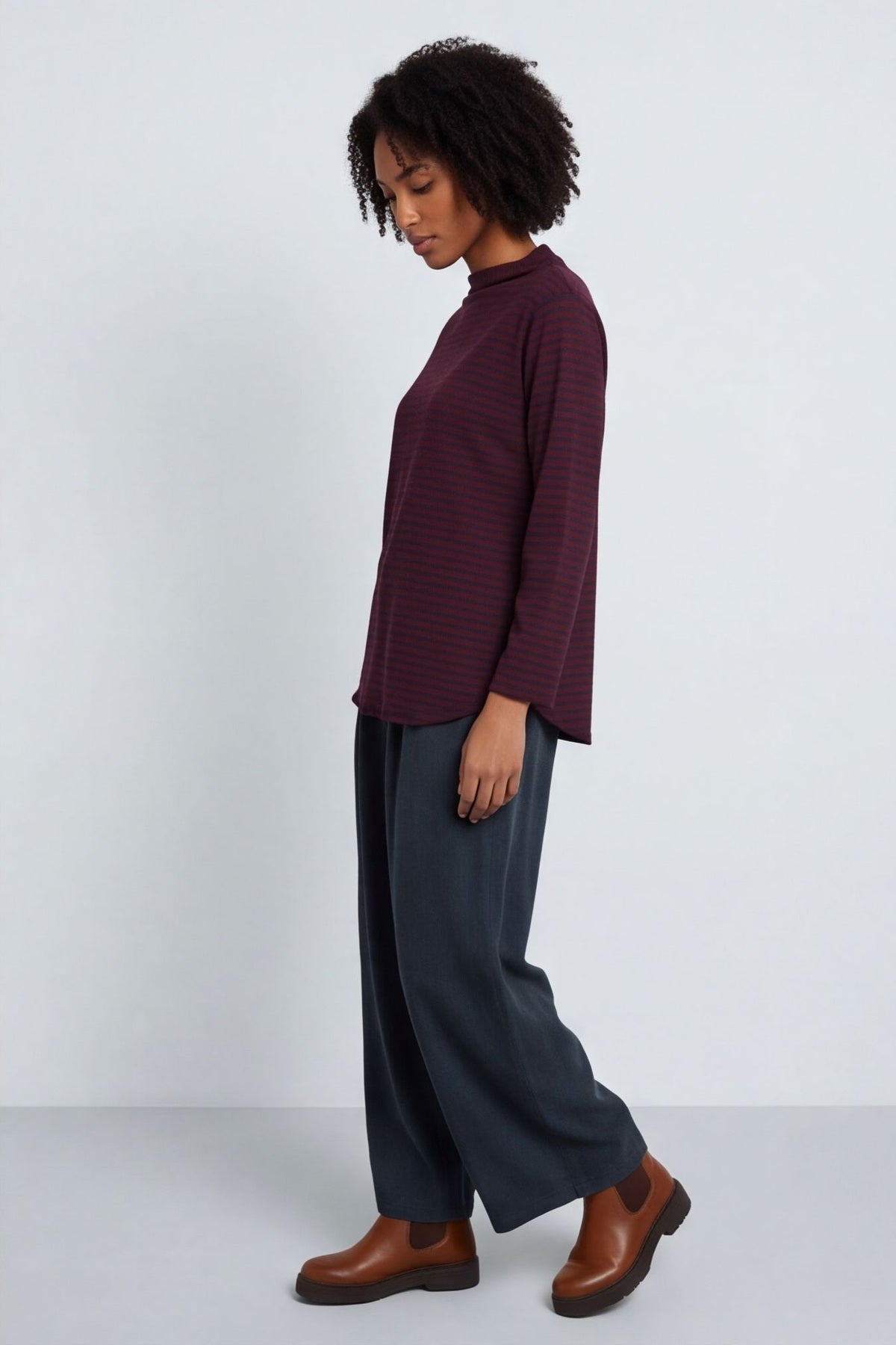 Lyssa Cowl Neck Stripe Top Charcoal – image 3 of 6