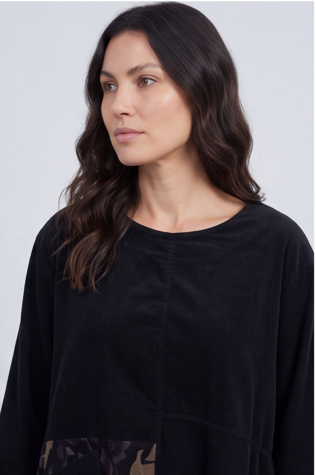 Berenice Print Detail Needlecord Top Black – image 3 of 6