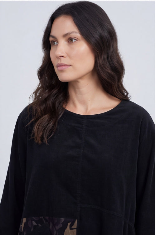 Berenice Print Detail Needlecord Top Black – image 3 of 6