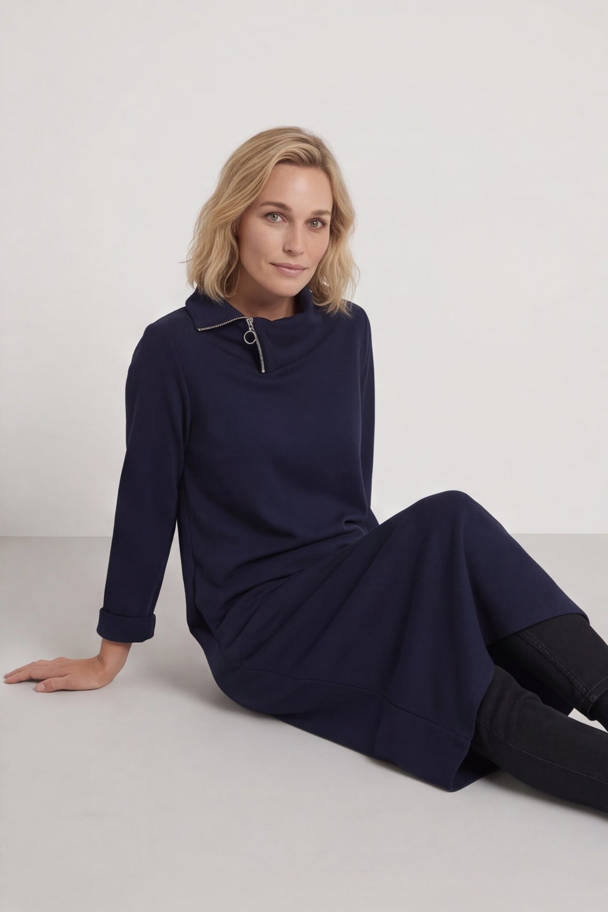 Wanda Zip Polo Cotton Dress Navy – image 3 of 5