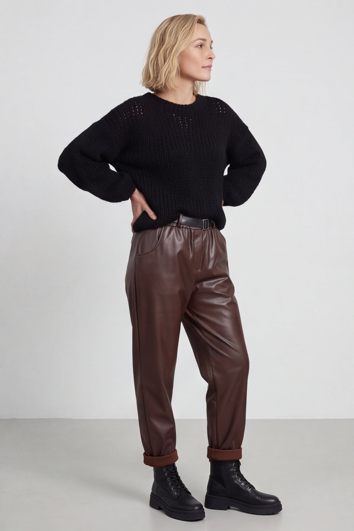 Hilary Wet Look Trousers Cocoa – image 3 of 5