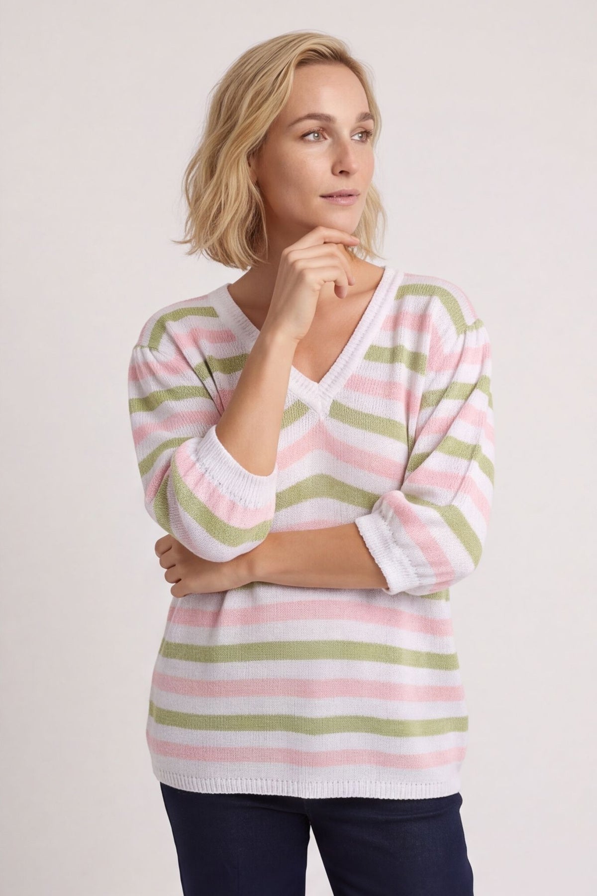 Gladys Stripe Knit Cotton Top Pink – image 3 of 6