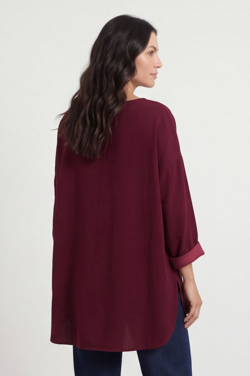 Selene Needlecord Pocket Top Burgundy – image 3 of 6