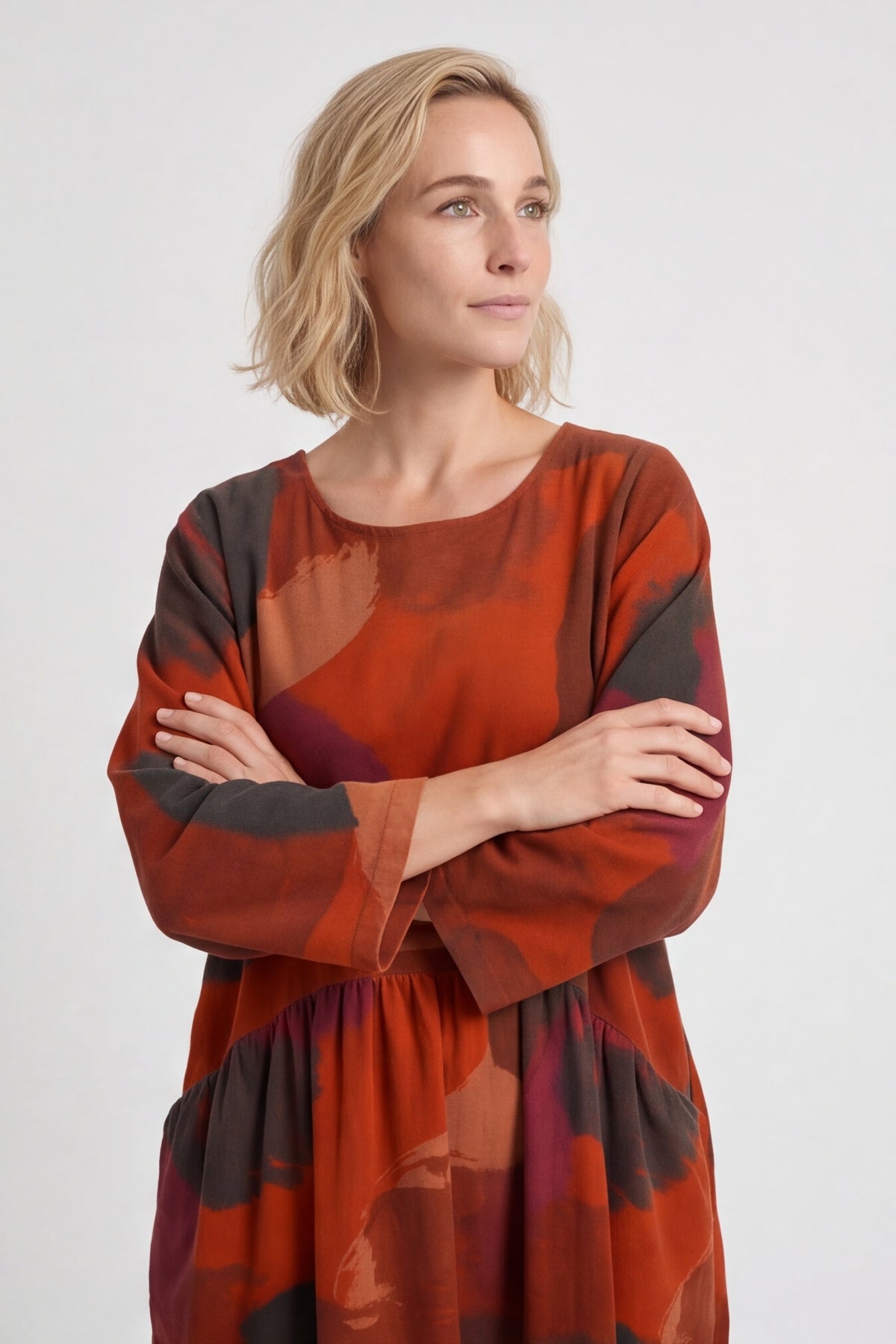 Dreda Print Needlecord Dress Burnt Orange – image 3 of 6