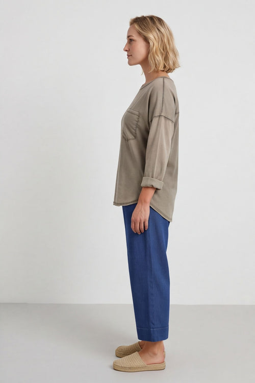 Amelie Washed Pocket Cotton Top Mocha – image 2 of 4