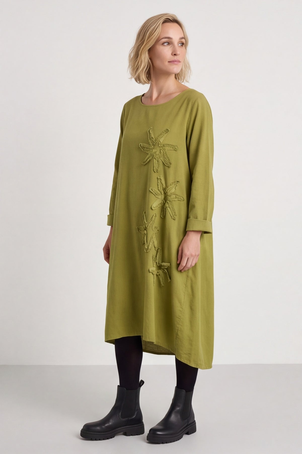 Florina Flower Patch Needlecord Dress Green – image 3 of 6