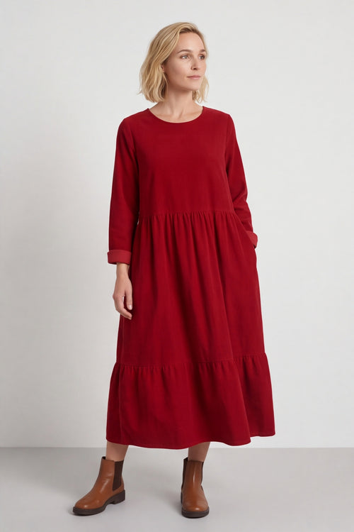 Sheena Needlecord Dress Red – image 3 of 5