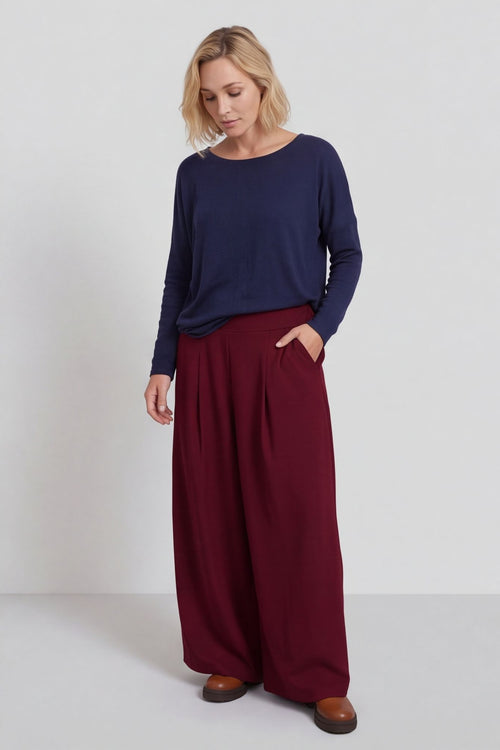 Trish Wide Leg Cotton Trousers Wine – image 3 of 6