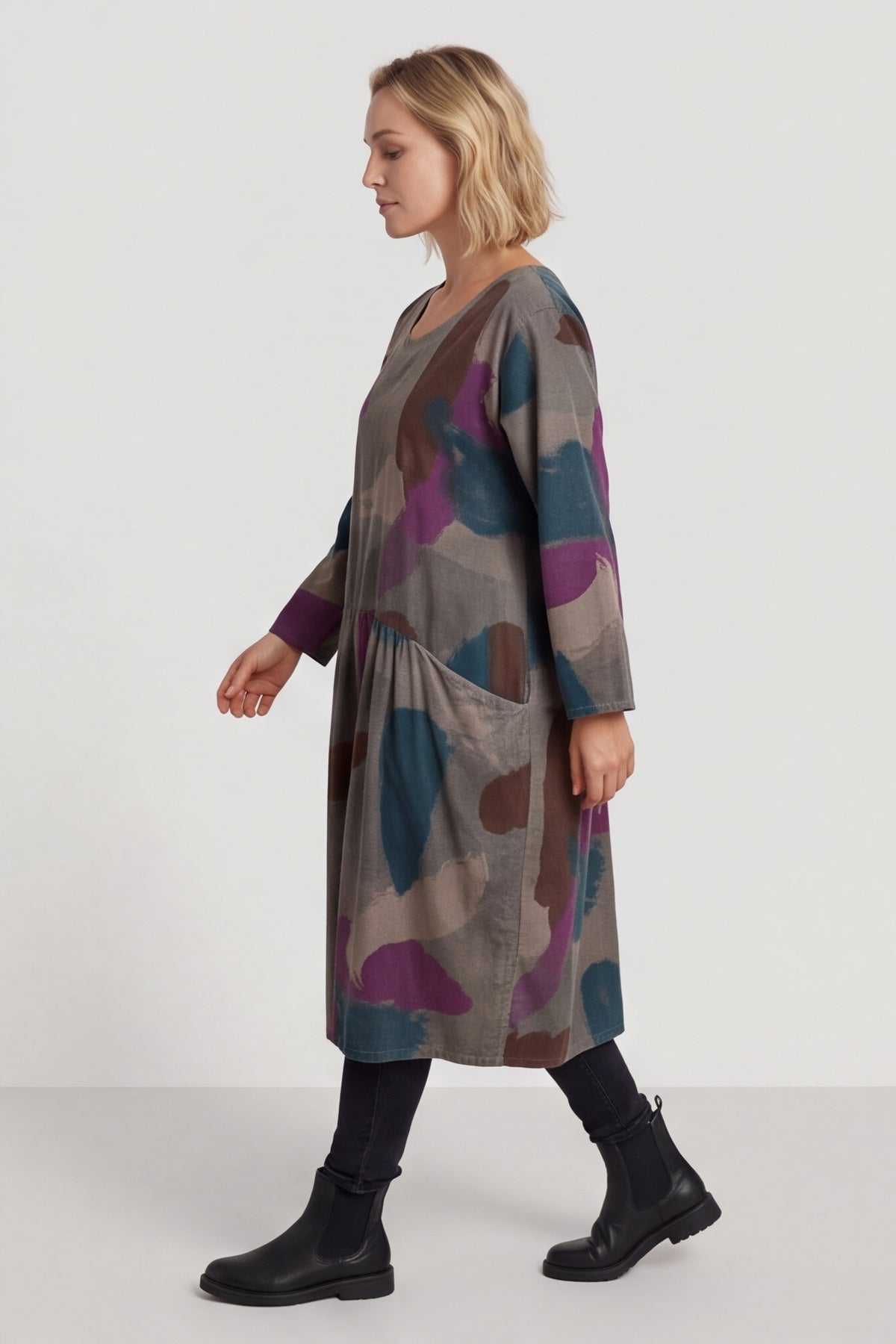 Dreda Print Needlecord Dress Teal – image 3 of 6