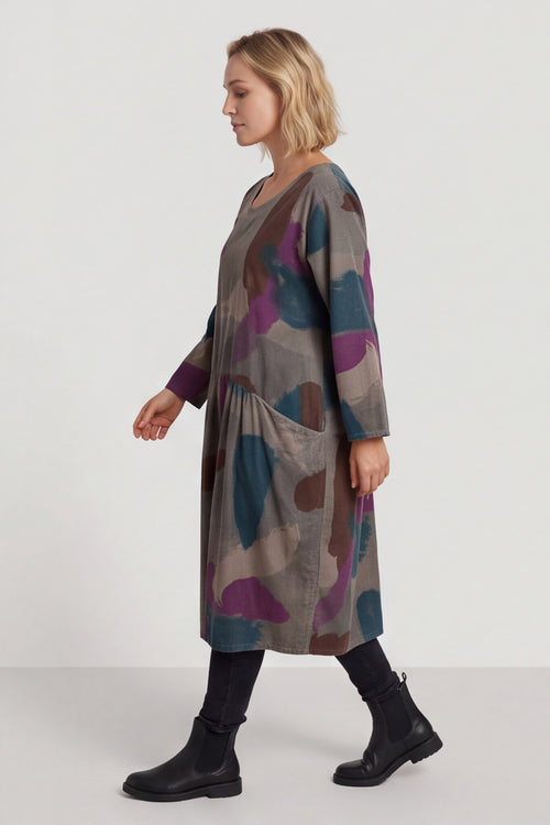 Dreda Print Needlecord Dress Teal – image 3 of 6
