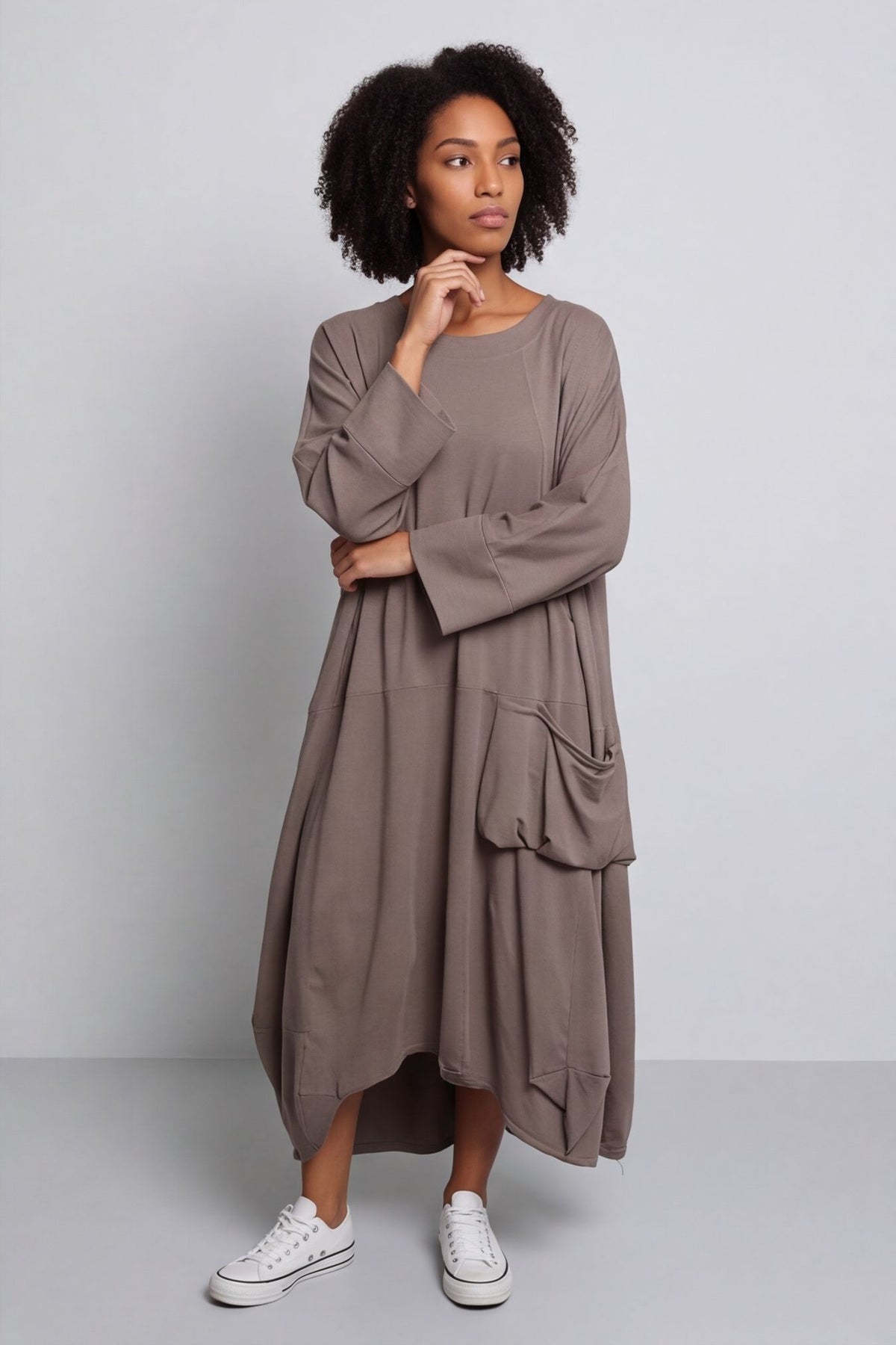 Sharon Pocket Cotton Dress Mocha – image 2 of 4