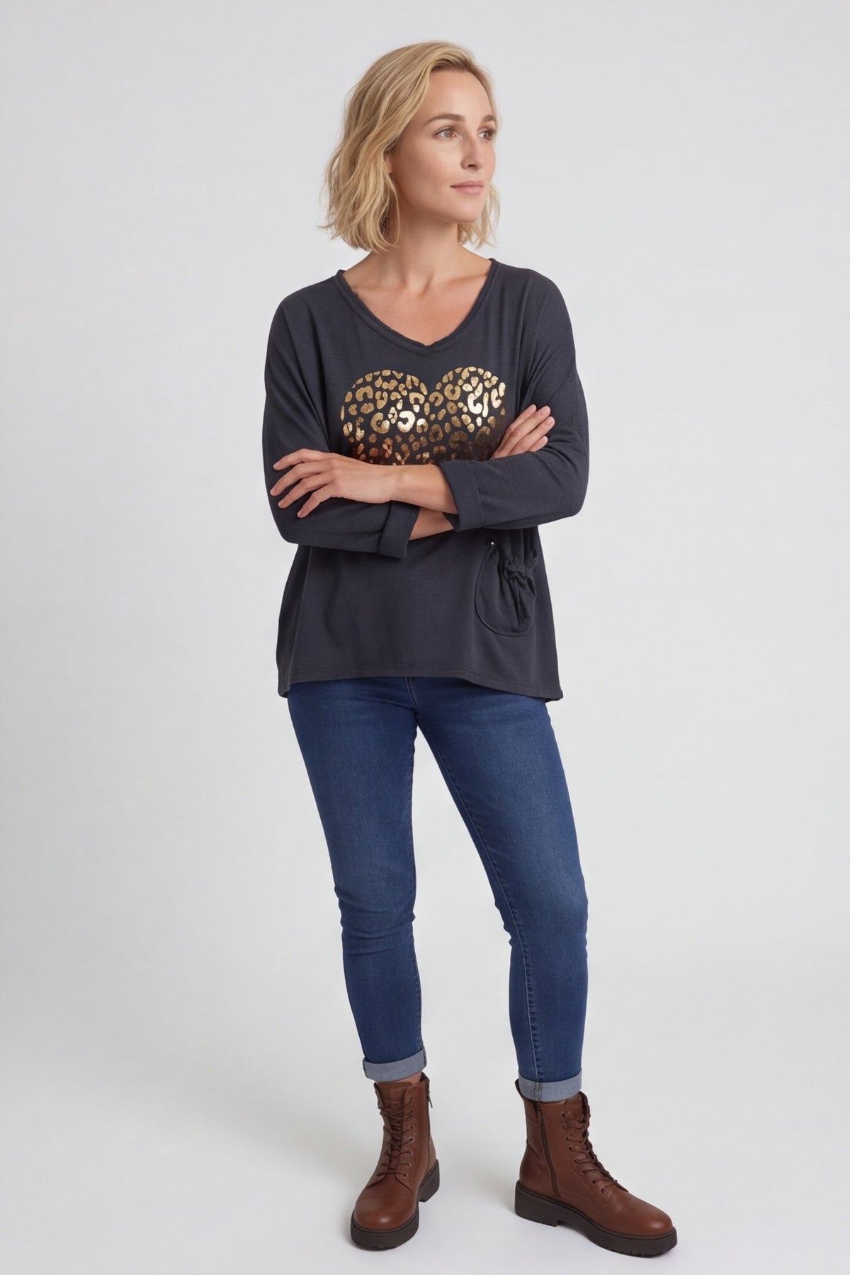 Cherie Heart Cotton Top Charcoal – image 3 of 6