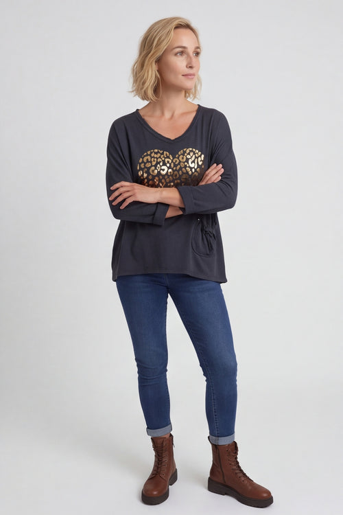 Cherie Heart Cotton Top Charcoal – image 3 of 6