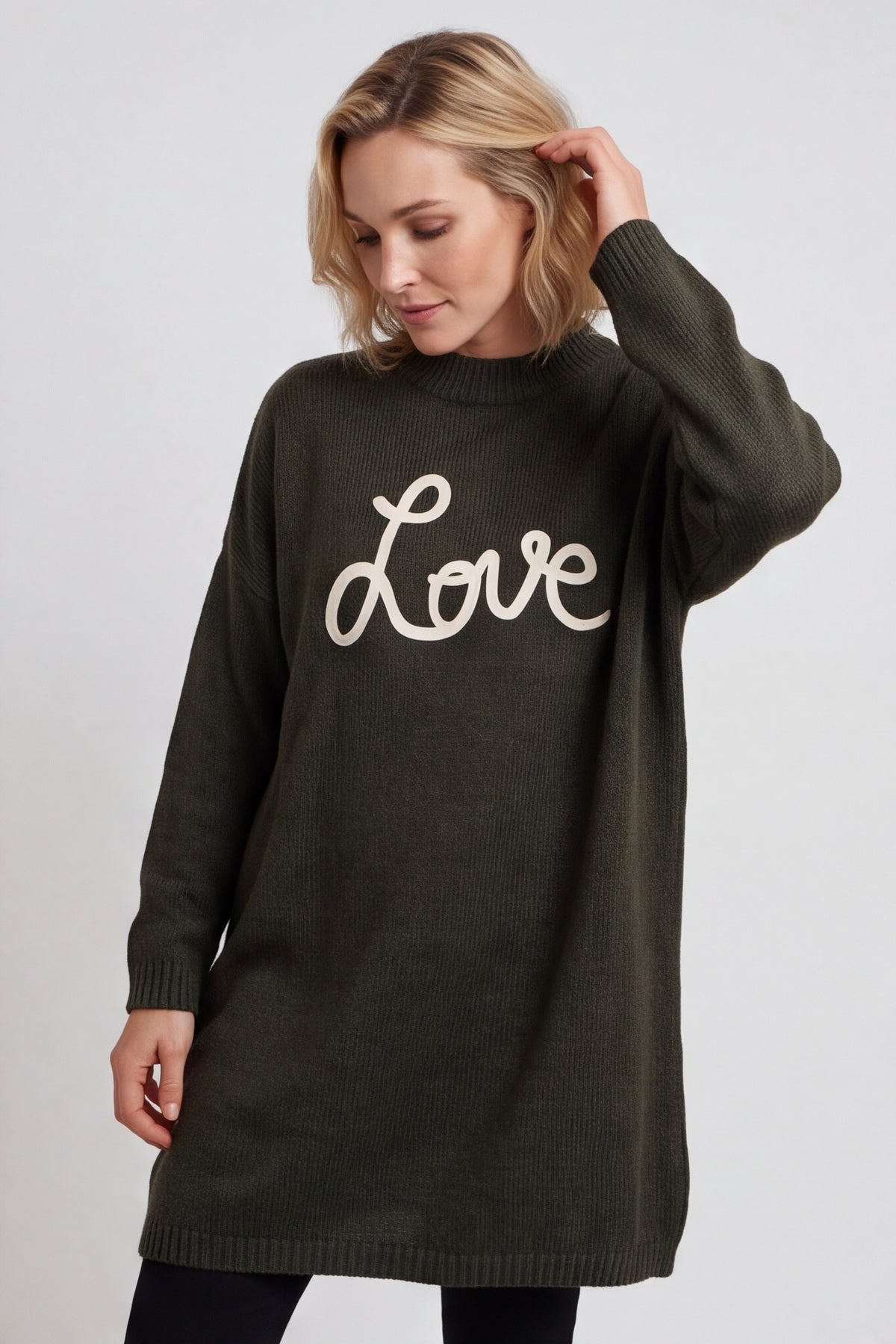 Love Knitted Jumper Dress Khaki – image 2 of 5
