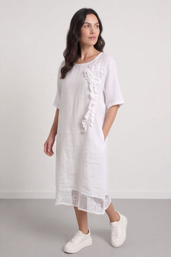 Lennon Rosette Linen Dress White – image 3 of 6
