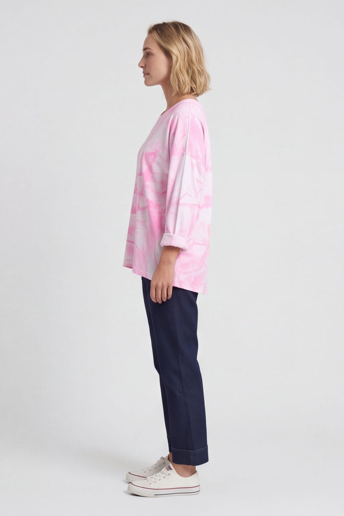 Charnette Long Sleeve Tie Dye Cotton Top Fuchsia – image 3 of 5