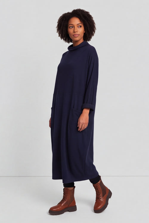 Libby Cowl Neck Cotton Dress Navy – image 3 of 6