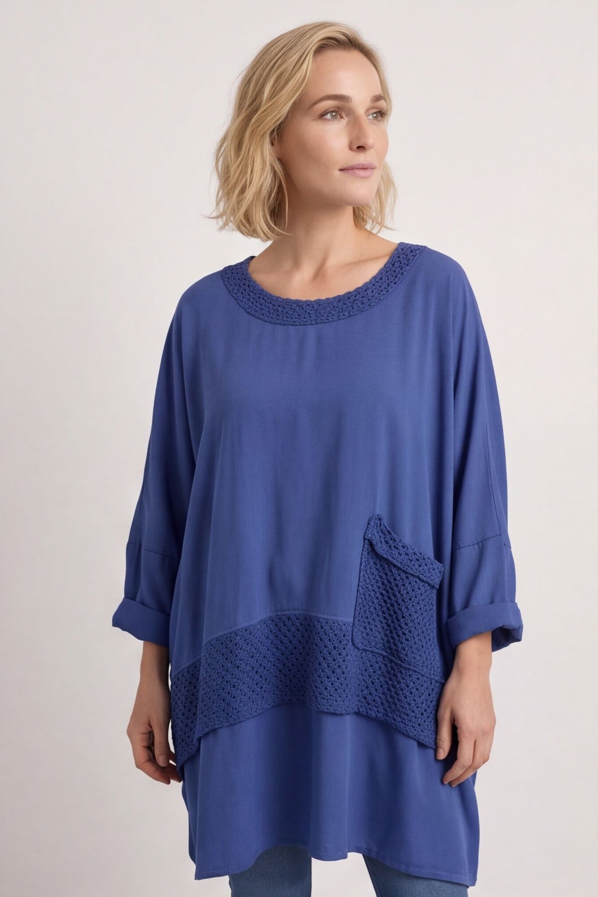Mozelle Crochet Detail Cotton Top Cobalt – image 3 of 6