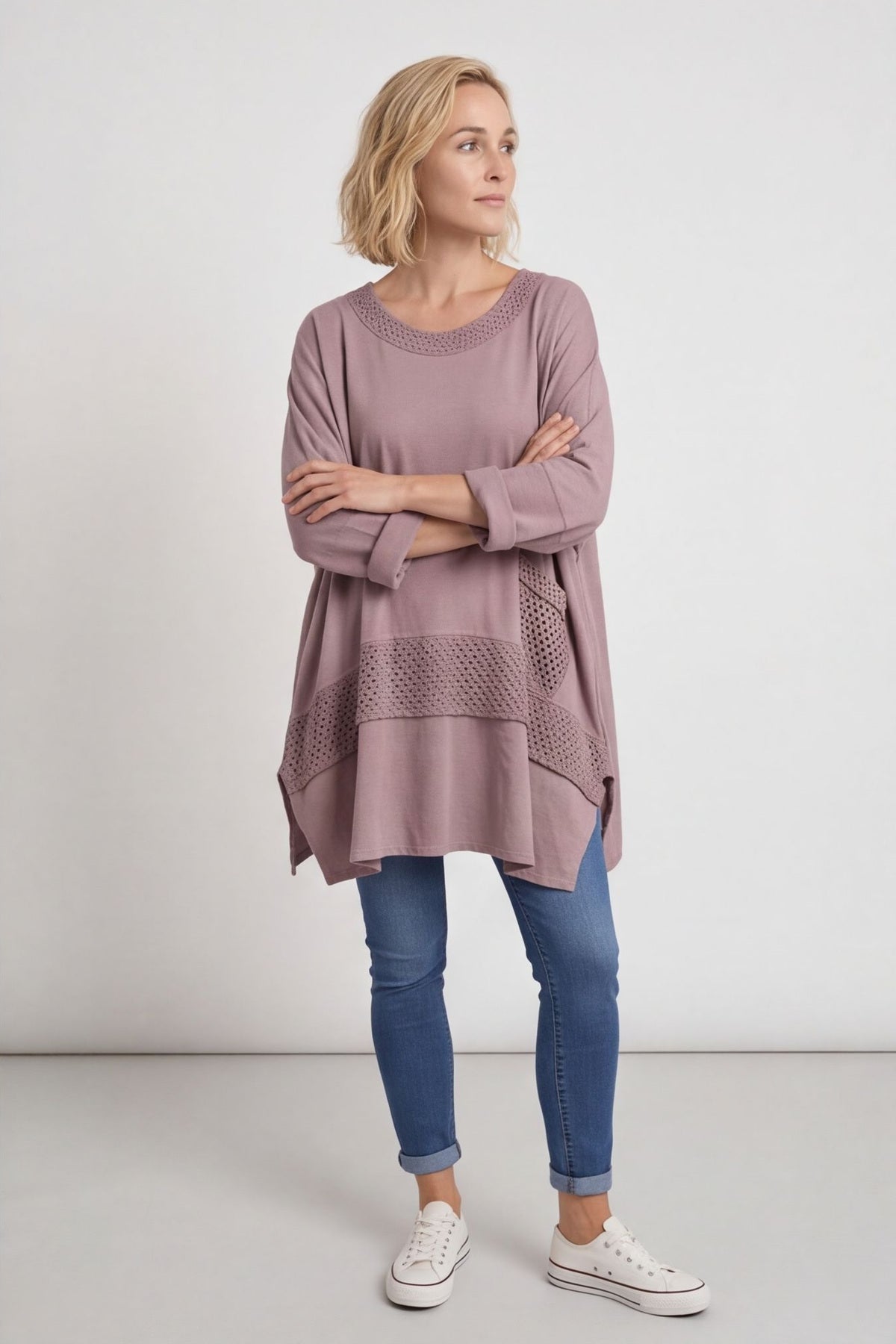 Mozelle Crochet Detail Cotton Top Mauve – image 3 of 5