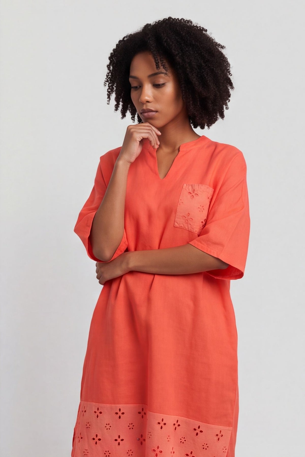 Gabrielle Embroidered Linen Dress Coral – image 3 of 4