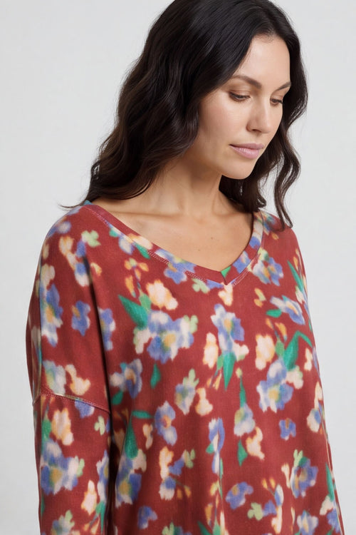 Kirsty Flower V-Neck Knit Top Wine – image 3 of 6