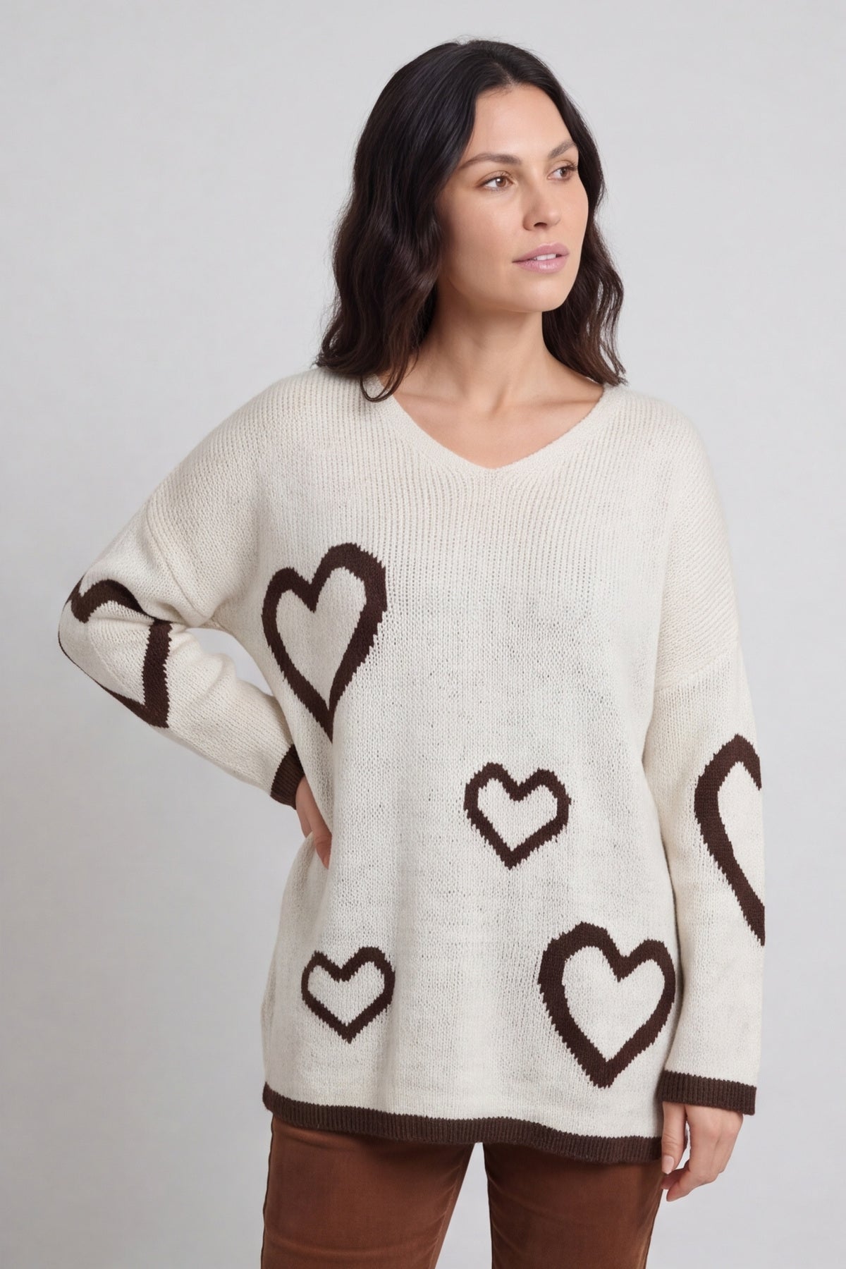Milena Heart Knitted Jumper Stone – image 3 of 6