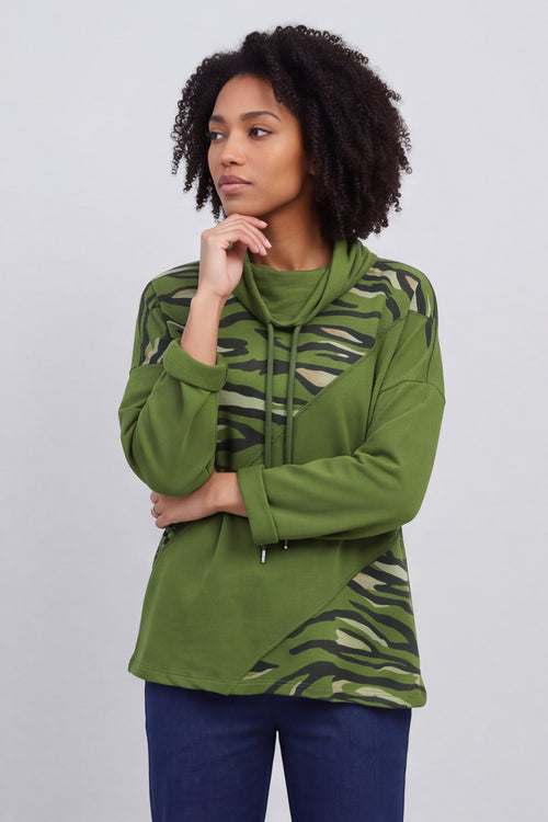 Lydia Cowl Print Cotton Top Olive – image 3 of 6