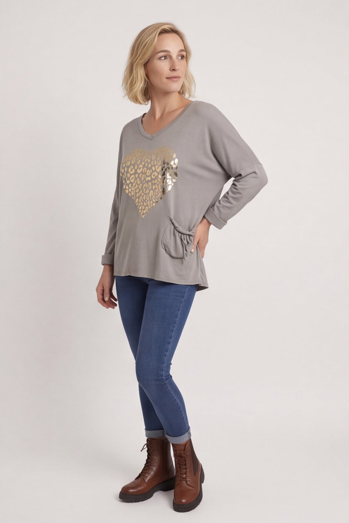 Cherie Heart Cotton Top Mocha – image 2 of 4