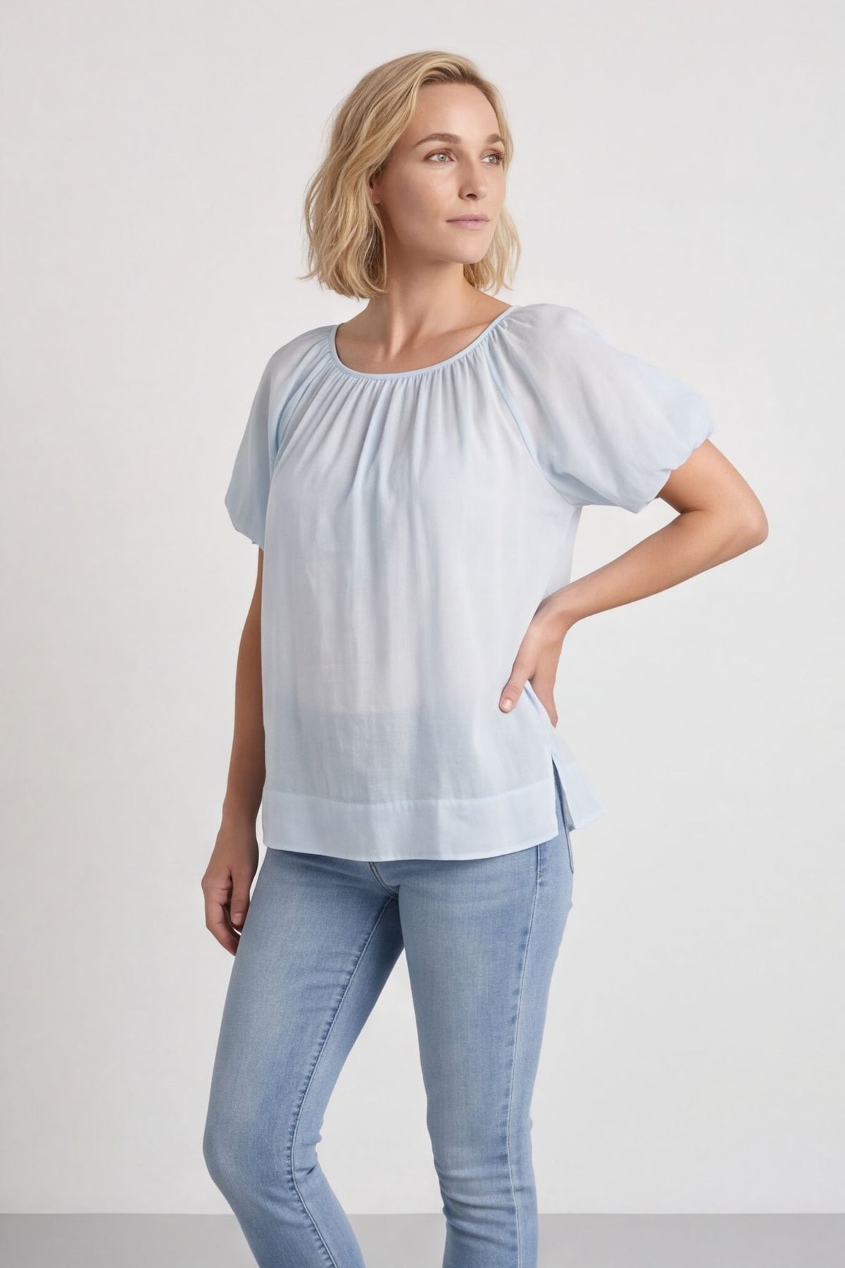 Bude Puff Sleeve Cotton Top Light Blue – image 3 of 6