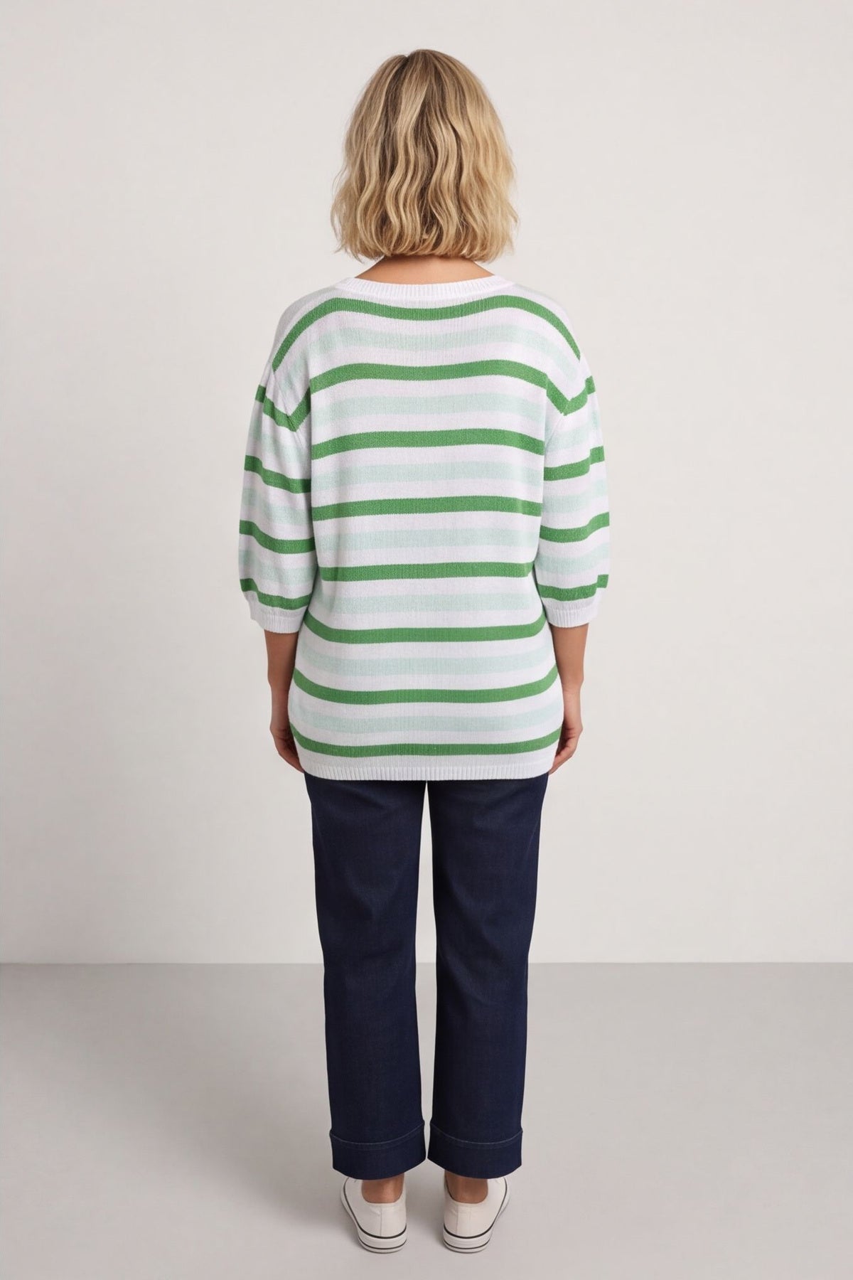 Gladys Stripe Knit Cotton Top Green – image 3 of 6