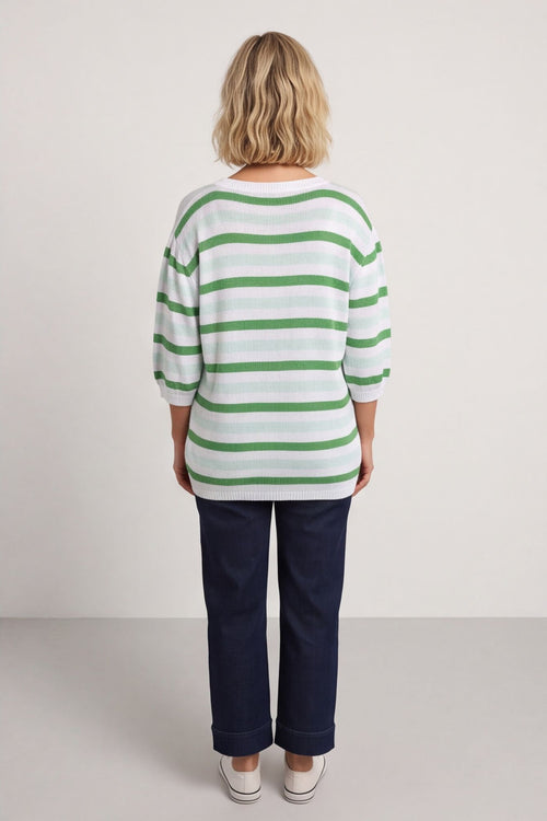 Gladys Stripe Knit Cotton Top Green – image 3 of 6