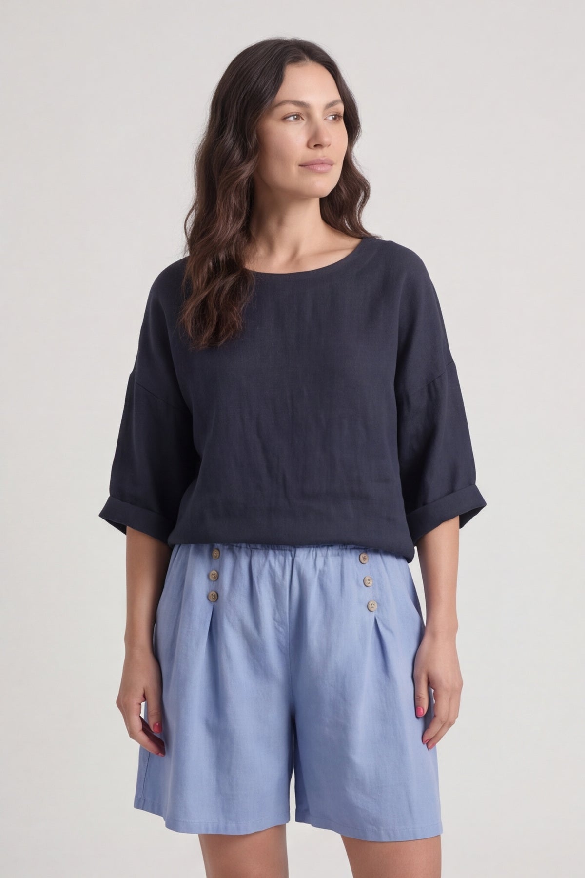 Arielle Linen Blend Shorts Powder Blue – image 3 of 6