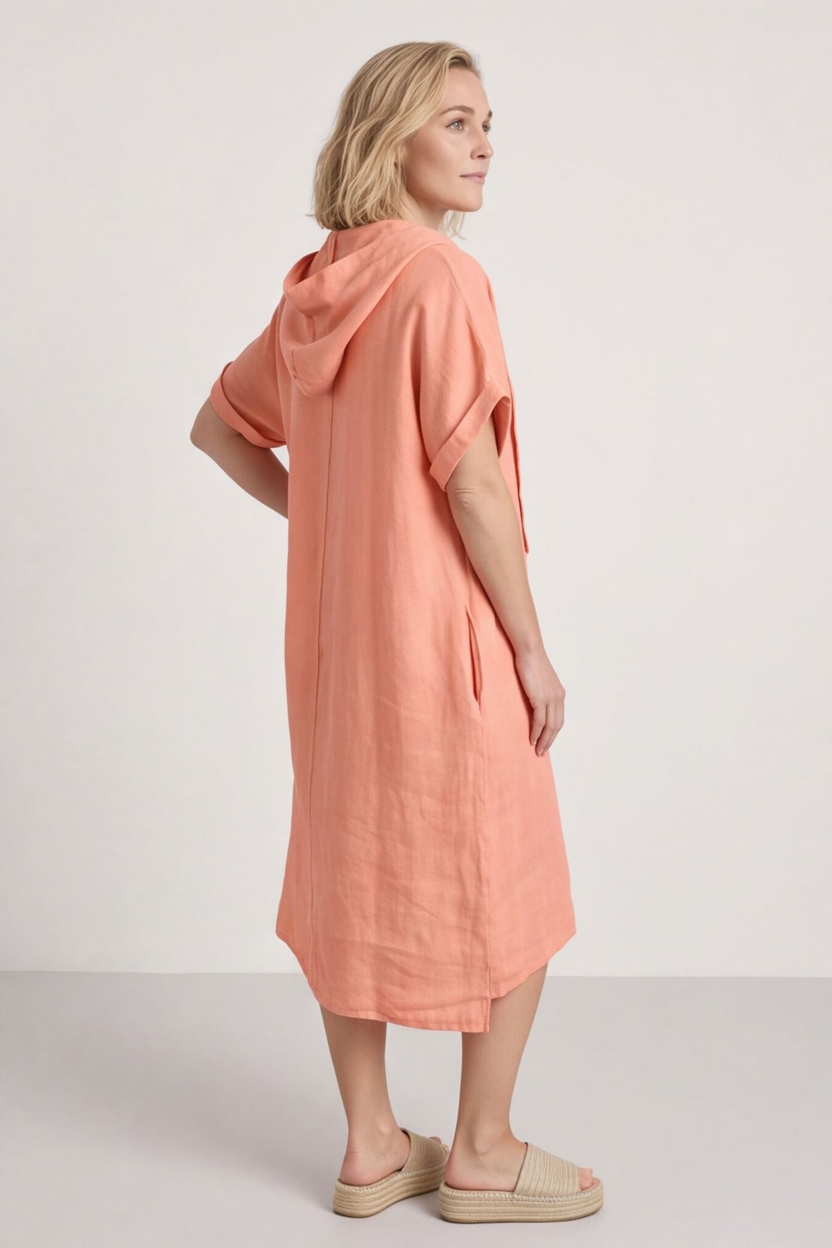 Carlina Hooded Flower Detail Linen Dress Orange – image 3 of 6