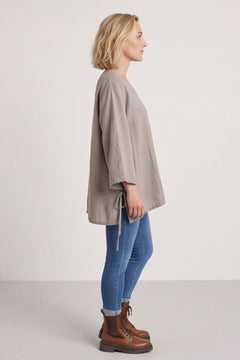 Nulvi V-Neck Linen Top Mocha – image 1 of 4