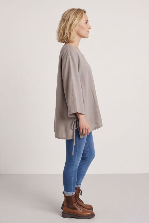 Nulvi V-Neck Linen Top Mocha – image 1 of 4