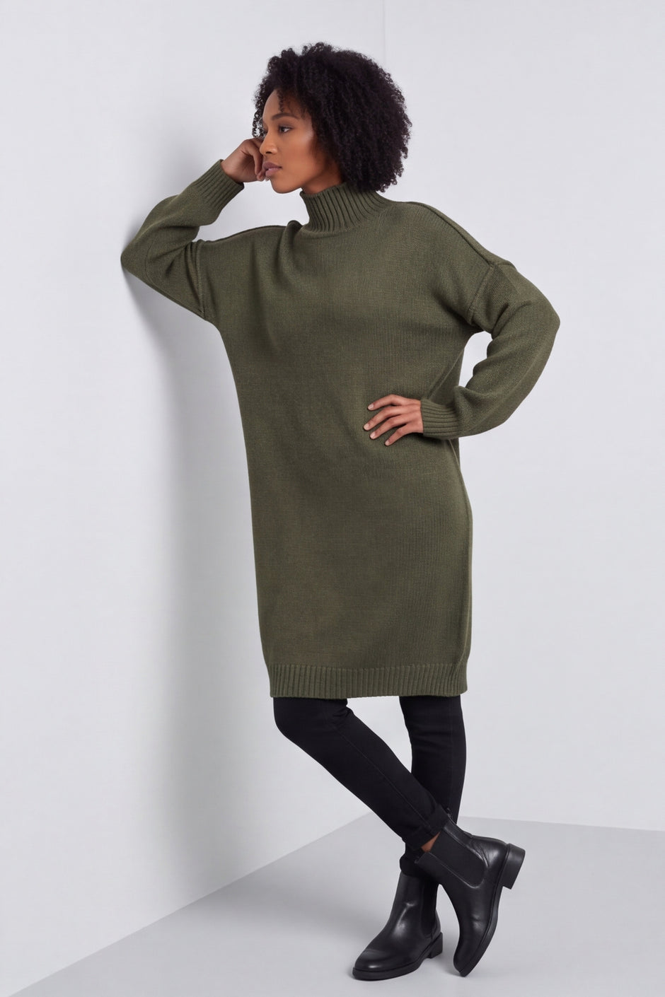 Bridie Polo Neck Knitted Tunic Khaki – image 2 of 5
