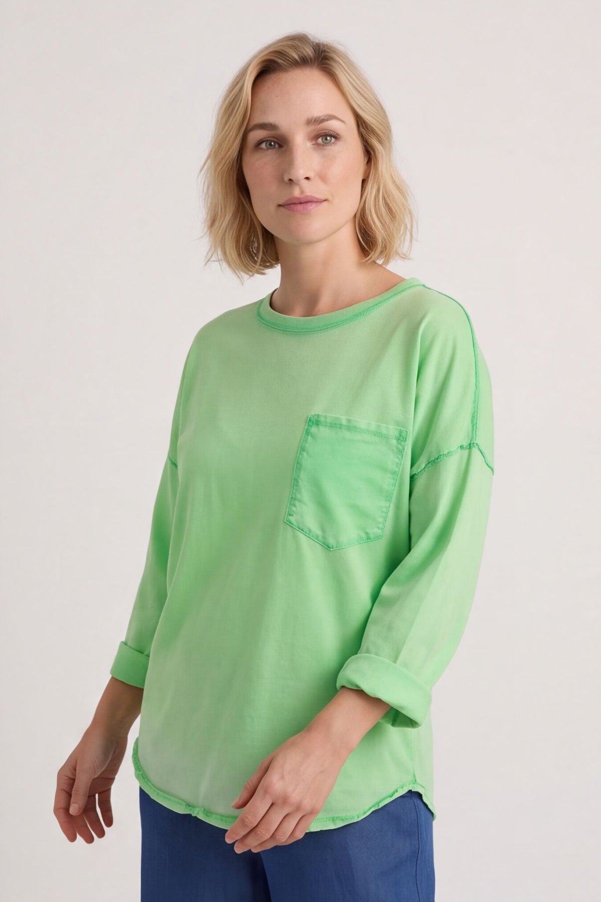 Amelie Washed Pocket Cotton Top Green – image 2 of 4